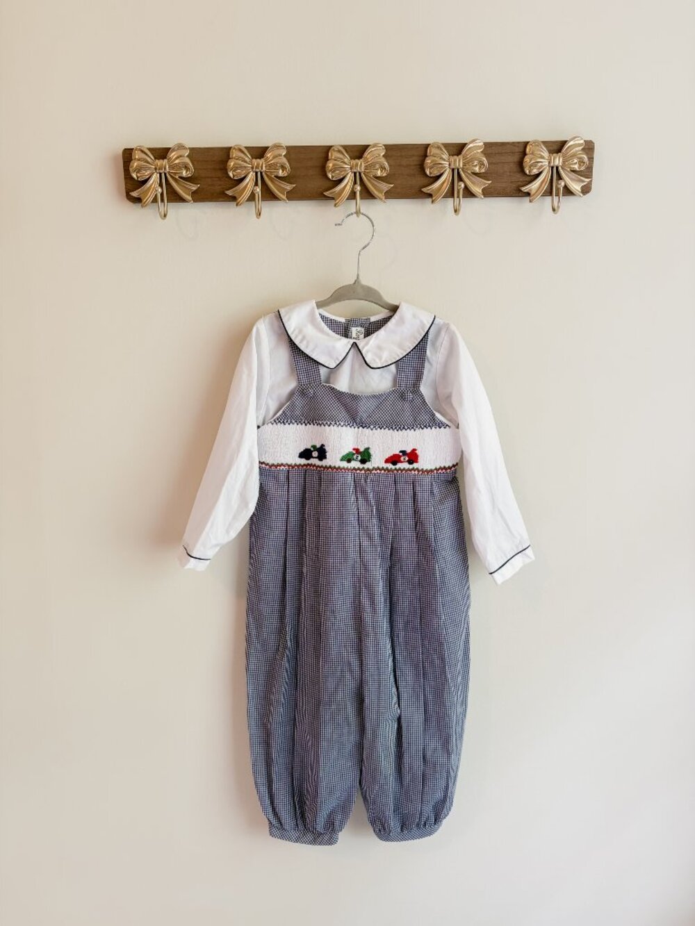 Royal Child size 3T Smocked Gingham Race Car Long Sleeve Romper